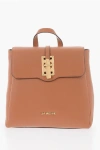 Moschino Love Solid Color Faux Leather Backpack With Golden Logo