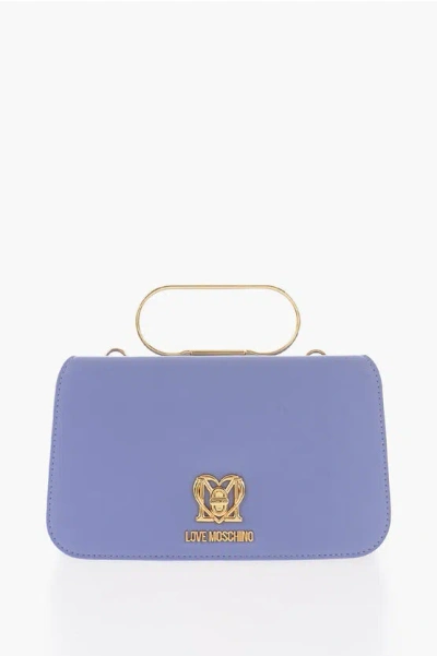 Moschino Love Solid Color Handbag With Removable Faux Fur Handle In Blue