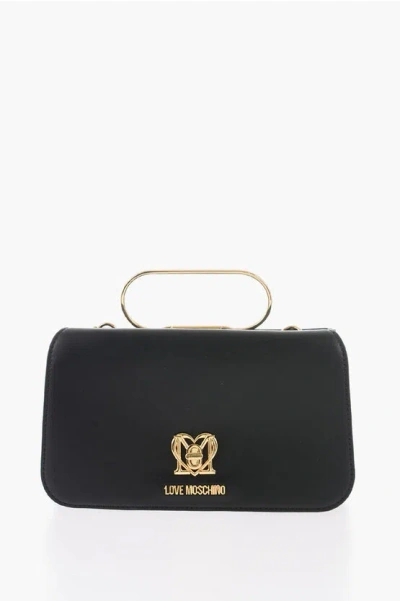 Moschino Love Solid Color Handbag With Removable Faux Fur Handle In Black