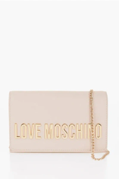 Moschino Love Solid Color Leather Crossbody Bag With Chain Shoulder S In Neutral