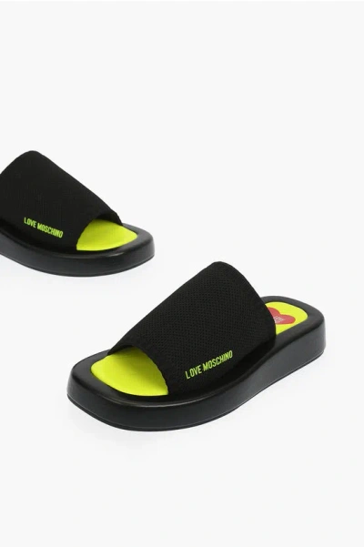 Moschino Love Solid Color Row30 Sabot With Fluo Sole In Black