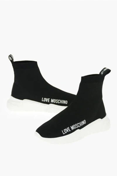 Moschino Love Solid Color Running35 Sock Sneakers With Contrasting So In Black