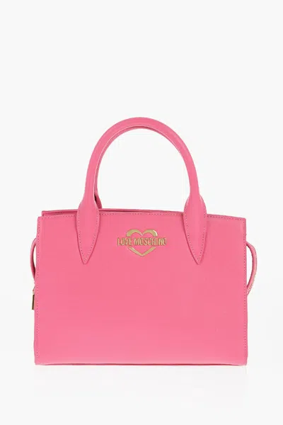 Moschino Love Solid Color Tote Bag With Golden Logo In Pink