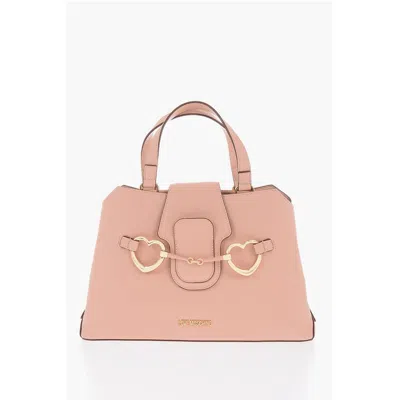 Moschino Love Textu Faux Leather Tote Bag With Maxi Golden Heart Women's C