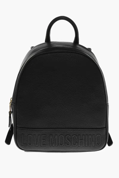 Moschino Love Textured Faux Leather Backpack With Embossed Logo In Black