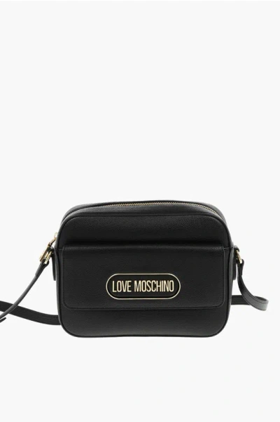 Moschino Love Textured Faux Leather Camera Bag With Front Pocket In Black