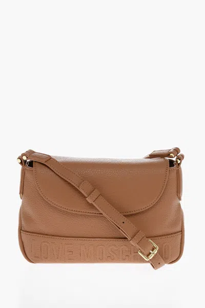Moschino Love Textured Faux Leather Crossbody Bag In Brown