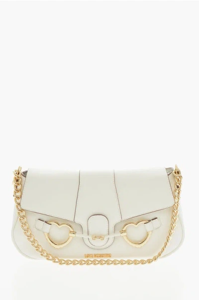 Moschino Love Textured Faux Leather Shoulder Bag With Clamp Front In Brown