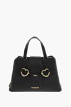 Moschino Love Textured Faux Leather Tote Bag With Golden Front Clamp In Black