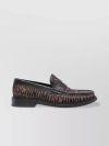 MOSCHINO LOW BLOCK HEEL LEATHER TRIM LOAFERS