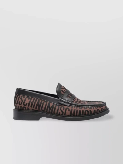 Moschino Low Block Heel Leather Trim Loafers In Black