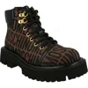 Moschino Logo Jacquard Lace-up Ankle Boots In Brown