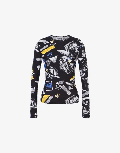 Moschino Lycra T-shirt Punk Print In Black