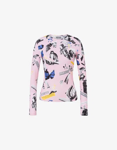Moschino Lycra T-shirt Punk Print In Pink