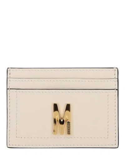 Moschino M Logo Card Holder Woman Document Holder Ivory Size - Calfskin In Neutral