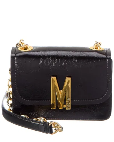 Moschino M Logo Leather Shoulder Bag In Black