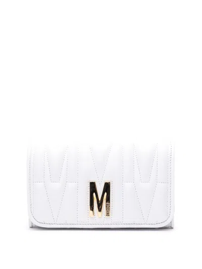 Moschino M Logo Quilted Leather Wallet In White