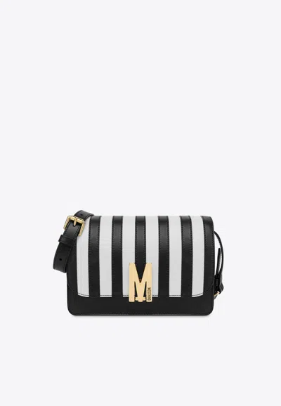 Moschino M Logo Striped Shoulder Bag