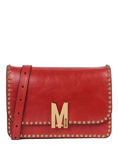 Moschino M Logo Studded Shoulder Bag Woman Cross-body Bag Red Size - Tanned Leather