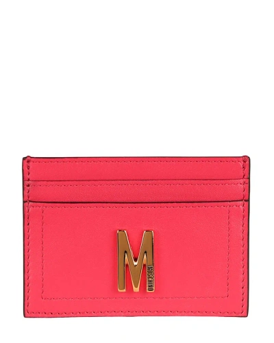 Moschino M-plaque Leather Card Holder In Pink