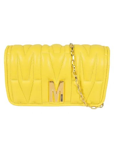 Moschino M Plaque Quilted Flap Chain Shoulder Bag In Yellow