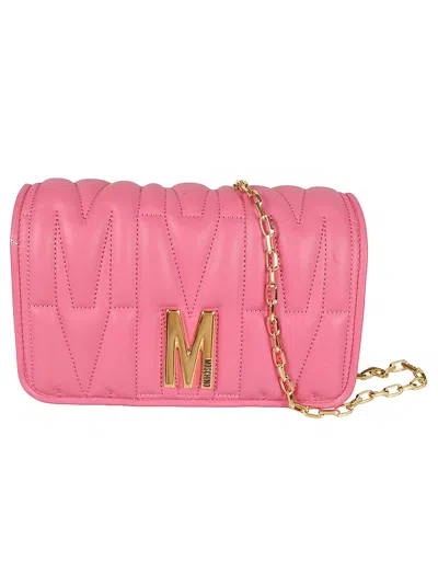 Moschino M Plaque Quilted Flap Chain Shoulder Bag In Pink