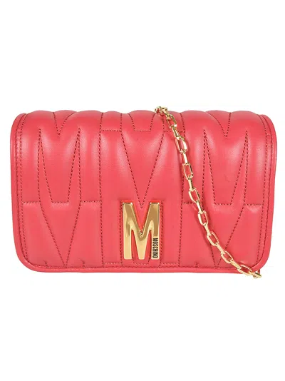 Moschino M Plaque Quilted Flap Chain Shoulder Bag In Red