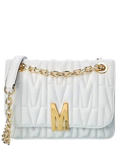 Moschino M Quilted Leather Shoulder Bag In White