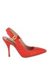 Moschino M-quilted Slingback Pumps Woman Pumps Orange Size 11 Tanned Leather In Orange