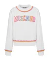 Moschino Crewneck Sweatshirt With Embroidered Logo And Scalloped Trim In White