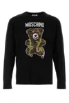 Moschino Virgin Wool Ribbed Crewneck Long-sleeve T-shirt In Black