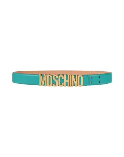 Moschino Man Belt Deep Teal Size 32 Leather In Green