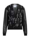 Moschino Man Cardigan Black Size 40 Cotton, Soft Leather In Black