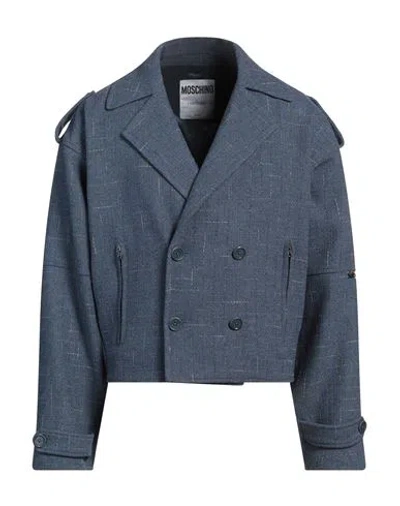 Moschino Man Jacket Slate Blue Size 40 Wool, Acrylic, Polyester, Polyamide, Cotton