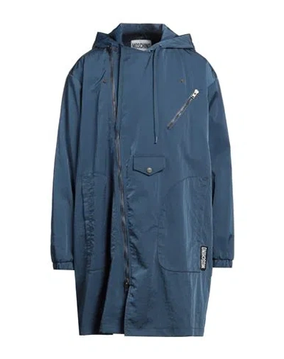 Moschino Man Overcoat & Trench Coat Slate Blue Size 40 Polyamide