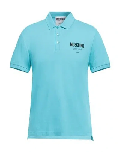Moschino Man Polo Shirt Azure Size 36 Cotton In Blue