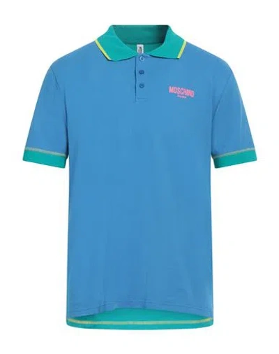 Moschino Man Polo Shirt Azure Size Xl Cotton In Blue