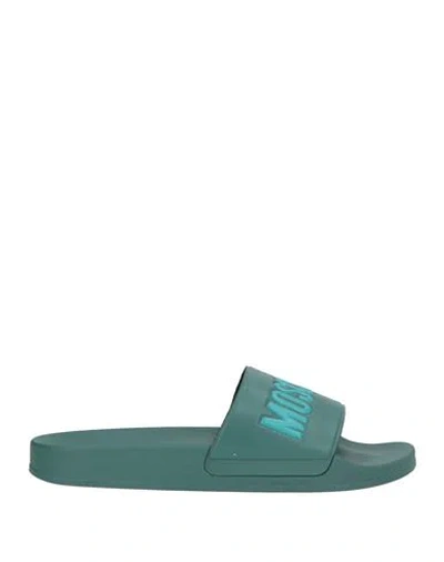 Moschino Man Sandals Deep Teal Size 10 Rubber In Blue