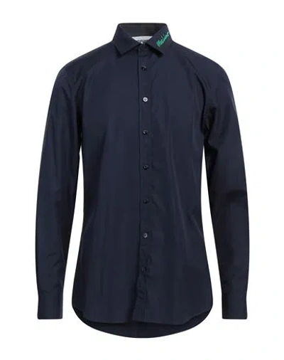 Moschino Man Shirt Blue Size 17 Cotton