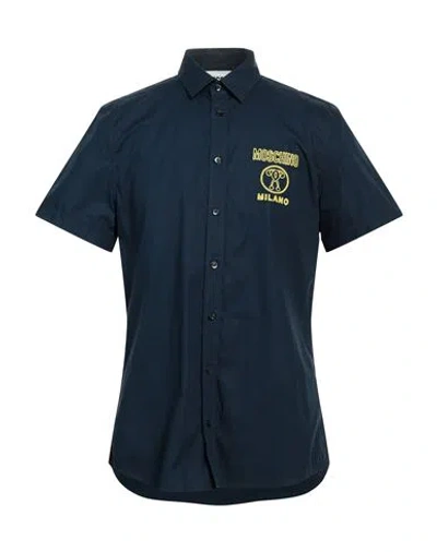 Moschino Man Shirt Navy Blue Size 16 Cotton