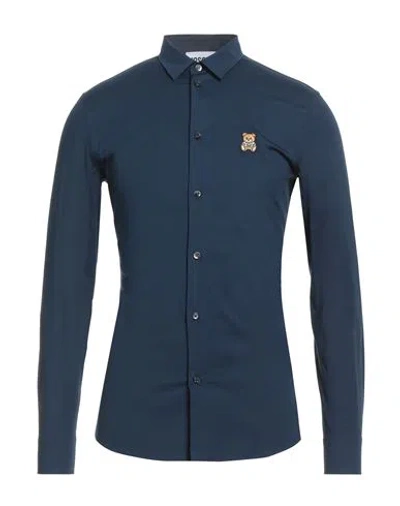 Moschino Man Shirt Navy Size 15 ½ Cotton, Elastane In Blue