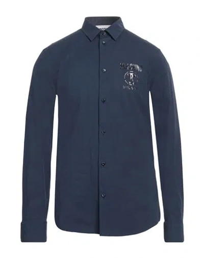 Moschino Man Shirt Navy Size 16 Cotton, Elastane