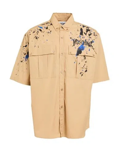 Moschino Man Shirt Sand Size 17 Cotton In Beige