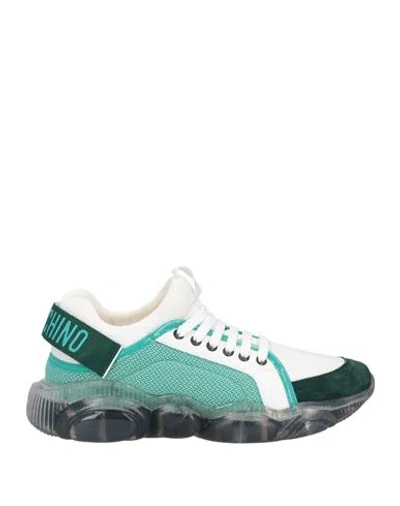 Moschino Man Sneakers Turquoise Size 9 Leather, Textile Fibers In Blue