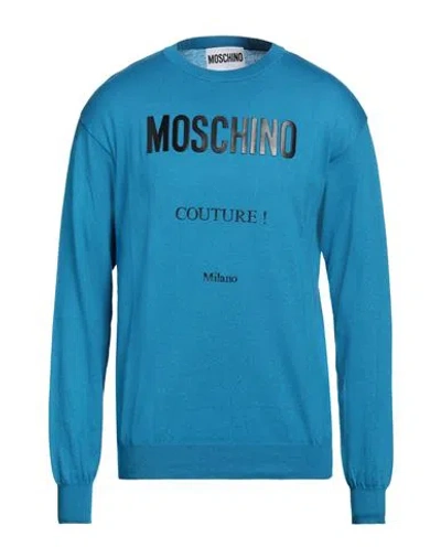 Moschino Man Sweater Azure Size 40 Cotton, Cashmere In Blue