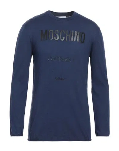 Moschino Man Sweater Navy Blue Size 40 Cotton, Cashmere