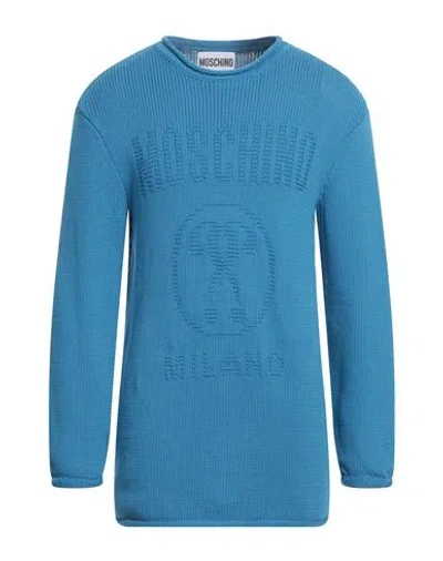 Moschino Man Sweater Pastel Blue Size 42 Cotton, Polyamide