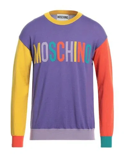 Moschino Man Sweater Purple Size 40 Virgin Wool, Polyamide, Elastane