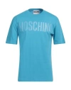 Moschino Man T-shirt Azure Size 40 Organic Cotton In Blue