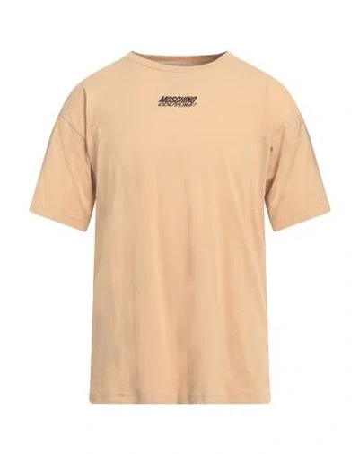 Moschino Logo-embroidered Cotton T-shirt In Beige